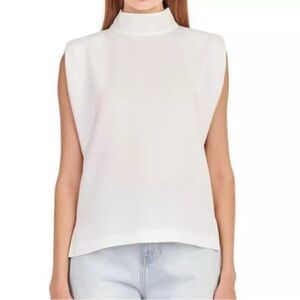 NWOT Dazy White Shoulder Pad Mock Neck Sweater Size M